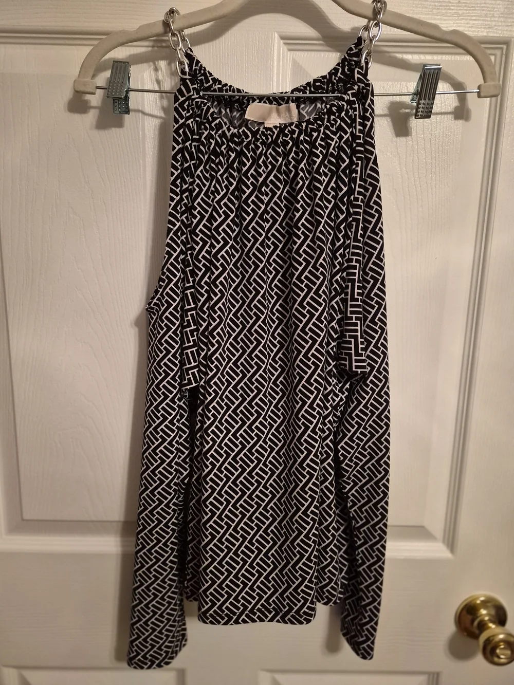 Michael Kors Black and White Print Open-Shoukder long sleeve